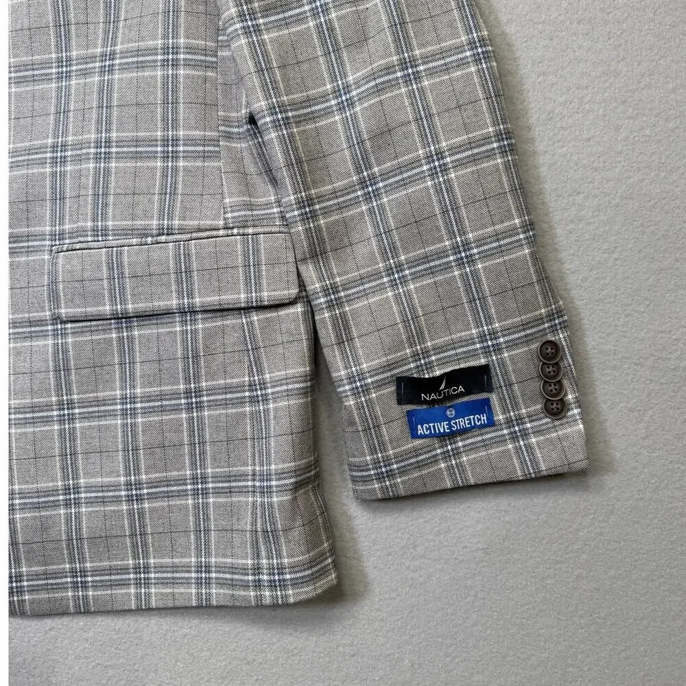 Nautica Men's Modern-Fit Sport Coat Grey Plaid 48R $250